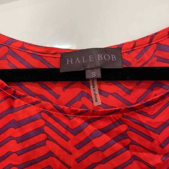 Hale Bob Silk Red Purple Blue Boat Neck 3/4 Sleeves BoHo Loose Fit Dress Small - Picture 2 of 7